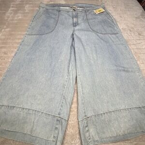 NEW Nurture Drapey Light-wash Stretch Denim High Rise Cropped Palazzo Pants 22W